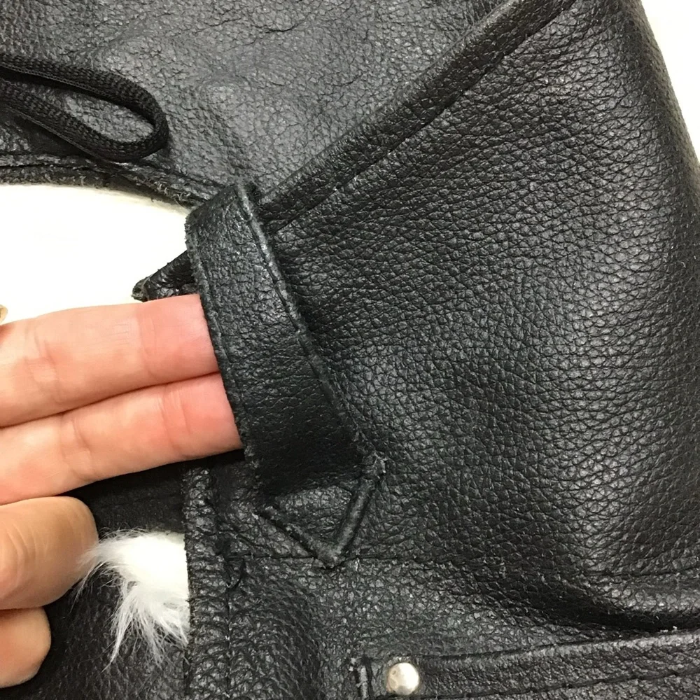 Event Leather Black Motorcycle Chaps Zip Sides Snap Bottoms Pocket